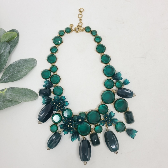 J. Crew Jewelry - J. CREW Poppy Floral Dark Green Statement Necklace